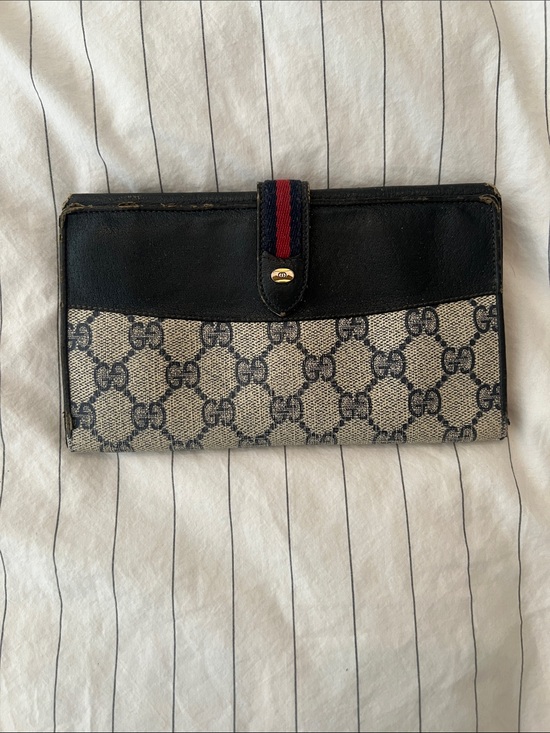 Gucci Handbags - Vintage Gucci Black and Beige GG Canvas Continental Wallet